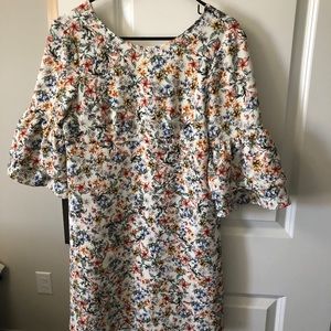 Floral print mini dress with glitter sleeves